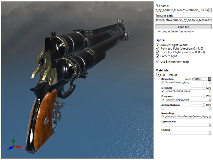 Pistol model rendered with PBR material with Ab3d.DXEngine