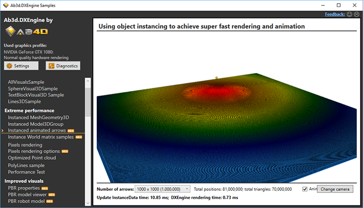 Animating 1 million 3D arrows with instancing in Ab3d.DXEngine