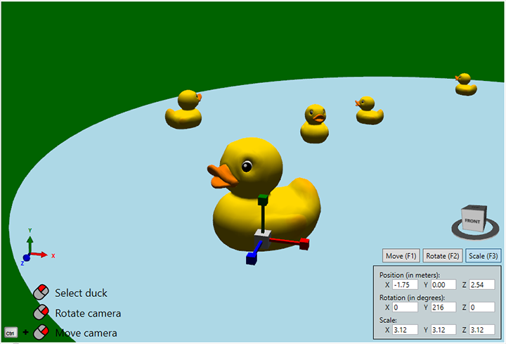 Ducks lake sample with translate, rotate and scale transformation controls